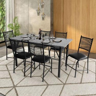 Imagem de Mesa de Jantar Retangular Famais Cairo com 6 Cadeiras e Tampo em Granito - Preta