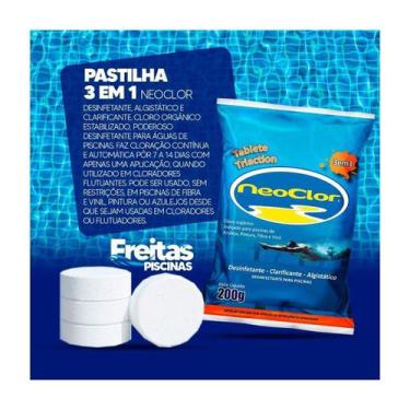 Imagem de Kit 5 pastilhas de cloro neoclor 3 em 1 200g para piscinas