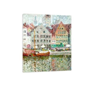 Imagem de MUHJDYC Quadro de paisagem urbana em tela - Impressão em tela famosa de arte de parede - Reprodução de pintura de artista - pôster para decoração de casa (cais 40 x 50 cm) tela embrulhada