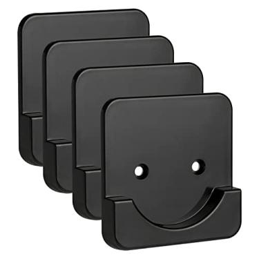 Imagem de Pacote com 4 suportes pretos para varão de cortina de chuveiro para parede | Retentor de tensão adesivo de haste de chuveiro | Sem perfuração | Adesivo | (Haste de cortina de chuveiro não incluída)