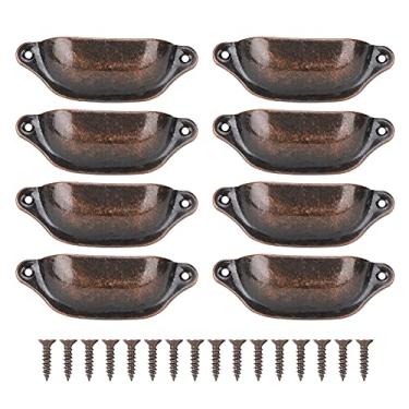 Imagem de 8 peças de puxador antigo, design em forma de concha, puxadores de gaveta de metal bronze armários vintage armário de metal móveis guarda-roupa porta medicina alça com 16 peças parafuso (bronze