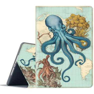 Imagem de FGDRFGRW Capa para iPad Pro 13 polegadas M4 (iPad 7ª geração 2024), suporte ajustável, função despertar/hibernar, capa de proteção de corpo inteiro - polvo