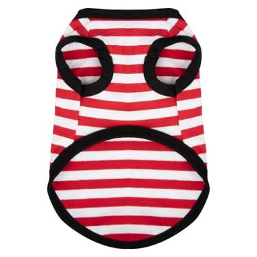 Imagem de Paiaite Camisa listrada para cachorro, cor feliz, algodão, sem mangas, camisetas para animais de estimação, roupa respirável, regata colorida, moletom para cachorrinhos pequenos, médios, vermelho, 4GG