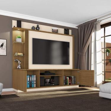 Imagem de Estante Home para Tvs até 65" 2 Portas Led Embutido Atlanta Móveis Bechara Cinamomo/off White Ripado