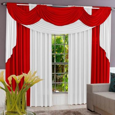 Imagem de Cortina Imperiale Varão Tecido Malha Gel 3,00 X 2,60 Metros - Vermelho e Branco
