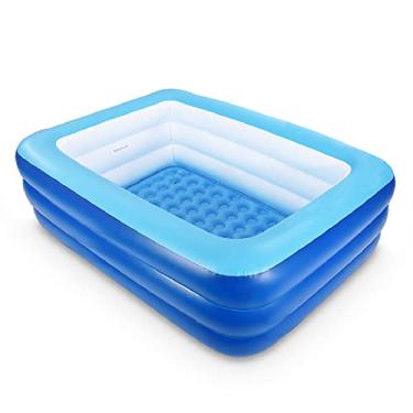 Imagem de Piscinas infláveis para crianças e adultos, piscinas infantis de 2,08 m x 1,44 m x 63,5 cm com piso macio inflável, piscina familiar durável para quintal, jardim ou interior (azul)