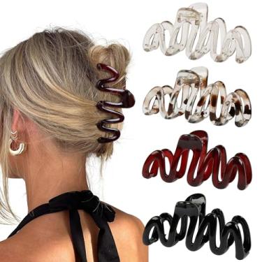 Imagem de Grampos de garra para mulheres, 4 peças, grampos de cabelo ondulado para cabelo grosso, antiderrapante, prendedor de cabelo para mulheres, acessórios de cabelo fofos