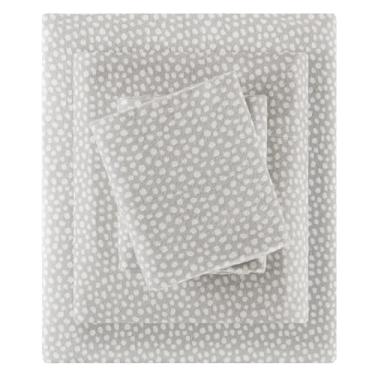 Imagem de True North by Sleep Philosophy Lençol de flanela aconchegante 100% algodão – estampa de animais com estrelas fofas, conjunto de cama ultramacio para clima frio, Queen, pontos cinza 4 peças