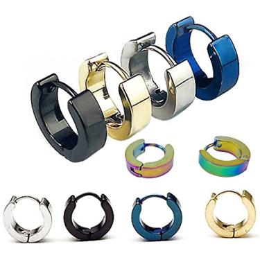 Imagem de yueton 5 pares de brincos de argola masculinos unissex de aço inoxidável, Aço inoxidável