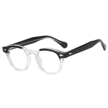 Imagem de Armação de óculos feminina fashion transparente anti-luz azul retrô masculina com dobradiça de mola e rebites (preta transparente)