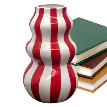 Imagem de Vaso de Flores de Cerâmica | Vaso Para Quarto - Recipiente De Cerâmica Listrado Para Flores Casa Apartamento Sala Cozinha Banheiro