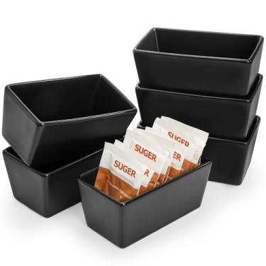 Imagem de Elsjoy Pacote com 6 suportes de pacote de açúcar de cerâmica preta, 142 g de porcelana para saquinhos de chá, recipiente de adoçante para casa, cafeteria