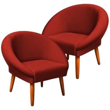 Imagem de Conjunto 2 Poltronas para Recepção de Clínica Moderna Recepção Resistente Tecido Veludo MOBLAN decor (Vermelho)