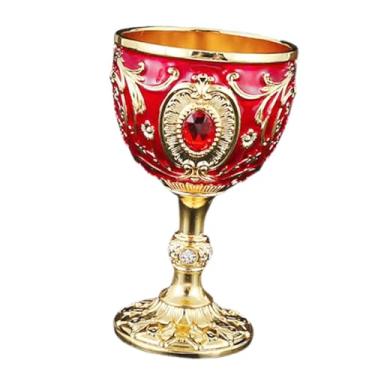 Imagem de ＫＬＫＣＭＳ Taça de água em, copo de metal para vinho, pequeno, retrô, europeu, reutilizável, mini cálice para casamento, cozinha e bar, Ouro Vermelho
