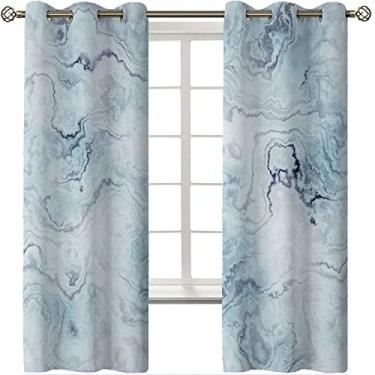 Imagem de Cortina blecaute de mármore com ilhós, padrão ondulado abstrato em tons pastel suave, 2 painéis por grupo são usados na sala de estar ou quarto, L 182 x C 163 cm azul cinza