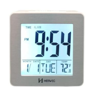 Imagem de Relógio Despertador Herweg Digital Branco Quadrado Alumínio 2985-021