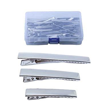 Imagem de MAHAVIMOKSA 1 caixa 60 peças misturadas 3 tamanhos de grampos de cabelo jacaré de pino único plano 32/42/56 mm para artesanato DIY (prata)