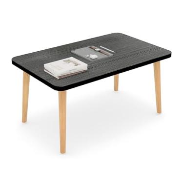 Imagem de Funecy Mesa de centro quadrada baixa com 4 pernas resistentes de madeira maciça, mesa de chão para sentar no chão, armazenamento e móveis de sala de estar (preto)