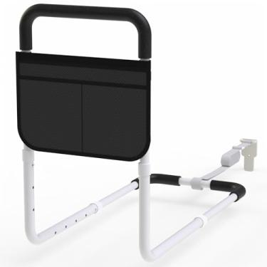 Imagem de OCBAiLi Trilhos de cama para segurança de adultos idosos, barra de suporte médico assistente de mobilidade de cabeceira com bolso de armazenamento e alça de fixação, serve para camas king, Queen