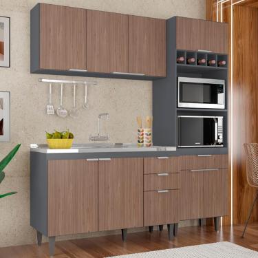 Imagem de Armário De Cozinha Cp02 Com Pia 120cm Pérola Z34 Grafite/freijó - Mpozenato