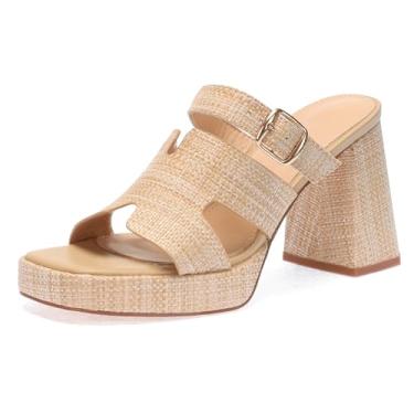 Imagem de Salto plataforma ráfia para mulheres – chinelos de tecido de bico aberto com bloco grosso, sandálias elegantes de palha natural de verão, sandálias elegantes de férias, salto confortável, nº 23 bege