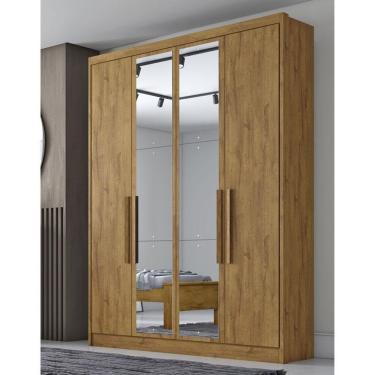 Imagem de Guarda Roupa Solteiro Ambiente Sevilha 4 Portas 3 Gavetas Cumaru 23 Com Espelho