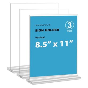 Imagem de newnewshow Suporte de placa de acrílico transparente de 21 x 28 cm, suporte de exibição, suporte de cartão de plástico para negócios, escritório, varejo (pacote com 3 21 x 28)