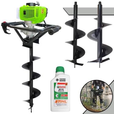 Imagem de Perfurador de Solo Profissional Menegotti MPS52 À Gasolina 52cc 1,8HP 9.000rpm Para Construção Civil + Brocas 80x20cm, 80x25cm e 80x30cm + ÓLEO STIHL
