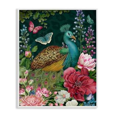 Imagem de Stupell Industries Design de arte giclée emoldurado branco pavão de jardim selvagem por Nicole Tamarin, 20 x 16