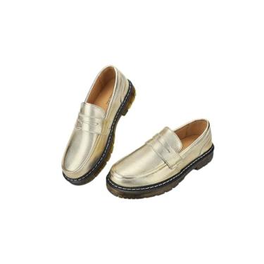 Imagem de CLAKBLRG Mocassins femininos clássicos Penny mocassins femininos modernos para dirigir mocassins femininos, Dourado, 40