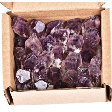 Imagem de JIC Gem 24-30 peças de cristais de cura de ametista a granel de 0,2 a 0,2 kg, pedras ásperas, ponto de ametista bruto, lascas de ametista a granel, para cura de Reiki, fabricação de joias DIY