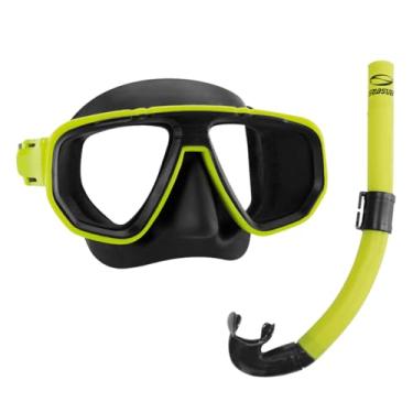 Imagem de Seasub Kit de Mergulho DUA, Máscara e Snorkel, Silicone, Vidro Temperado, com Bocal Ortodôntico e Fivelas Pivotantes (Amarelo)