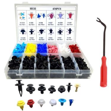 Imagem de Kit 470 Presilhas Grampos Automotivo Carro + Chave Extratora