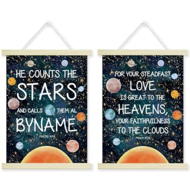 Imagem de ZSHFMY Conjunto de 2 molduras para pôster do sistema solar, decoração de parede do espaço sideral para quarto de meninos, berçário, sala de jogos, sala de aula, pôster de aprendizagem infantil com