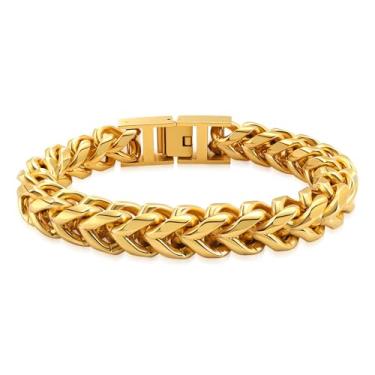 Imagem de Hoyazvet Pulseira masculina de corrente Franco - 5 mm, 8 mm, 10 mm de largura - Aço inoxidável/metal preto/metal dourado 18 K - Presente de joias com fecho dobrável para homens, pai, marido, 7.5