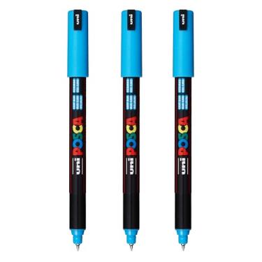 Imagem de posca Marcadores de tinta à base de água PC-1MR, ponta extrafina (0,7 mm), azul claro, 3 unidades