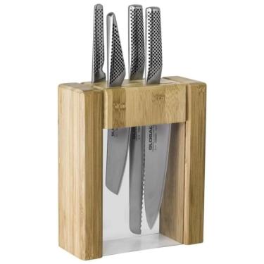 Imagem de Conjunto de Facas em Aço Inoxidável com Bloco de Bancada, 5 Peças, GLOBAL 79629, Prateado