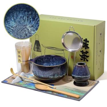 Imagem de Conjunto de batedor Matcha com tigela de cerâmica - batedor de bambu (Chasen), colher, peneira e suporte - kit completo para chá Matcha tradicional - presentes exclusivos para mulheres, homens