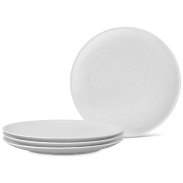 Imagem de Conjunto de Pratos para Jantar com 4 Peças, Formato Redondo, Material de Porcelana e Designer em Círculos Concêntricos em Espiral
