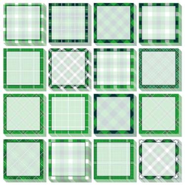 Imagem de 16 peças de notas adesivas para o dia de São Patrício, blocos de notas xadrez verdes autoadesivos, notas de notas irlandesas para escola, escritório, material doméstico, estudantes, professores,