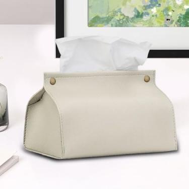 Imagem de Caixa de papel toalha grande armazenamento criativo com botões caixa de lenços de carro suporte de guardanapo de couro PU suporte de lenços escritório (branco)