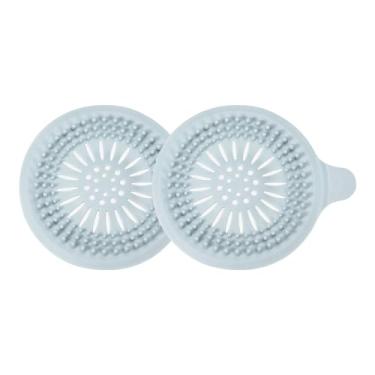 Imagem de Coletor de ralo de cabelo, protetor de ralo de banheira redondo de 14 cm com alça de ventosa para cozinha, banheiro, varanda, azul claro, 2 peças