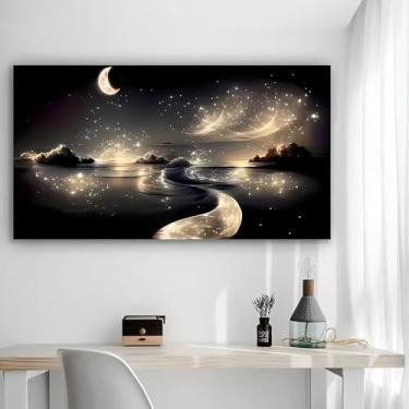 Imagem de Arte de parede em tela rústica vintage lua crescente sobre águas brilhantes - Pôster sem moldura de 30 x 61 cm - Decoração de casa e escritório para sala de estar, quarto, cozinha e café