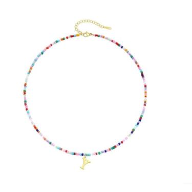 Imagem de Colar feminino colorido com pingente de letra inicial ajustável, aço inoxidável, neon, alfabeto, letra A-Z, joia, adjustable, Aço inoxidável, Sem Pedra Preciosa