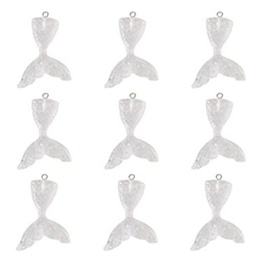 Imagem de Pingentes de cauda de sereia com glitter de resina pingente de cristal rabo de peixe brilhantes com laço de platina para colar faça você mesmo, brincos, chaveiros, fabricação de joias, 46x30x6mm