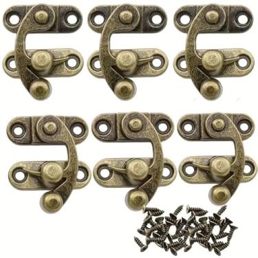 Imagem de 6 conjuntos de dobradiças de liga de zinco de bronze antigo com 24 parafusos, adequadas para caixas de joias, baús de madeira, adequadas para decorações rústicas de casa.