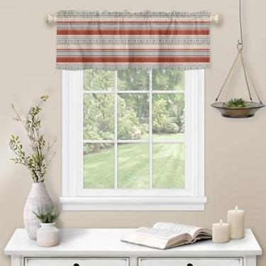 Imagem de Cortina de cozinha retrô estilo fazenda para janela, linha étnica, bolso para varão, sanefa, cozinha, tratamento de janela para quarto, sala de estar, 106,7 x 30,5 cm