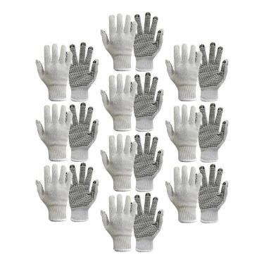 Imagem de Kit 12 Prs Luva Algodão Malha Pigmentada Tricotada Pano Epi