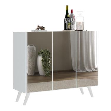 Imagem de Aparador Buffet 2 Portas Com Espelho Retrô Vegas V3613 Branco Branco