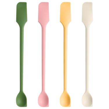Imagem de 4 espátulas longas de silicone de ponta dupla, espátula de frasco de 26 cm de silicone raspador longo de creme de grau alimentício espátulas de borracha antiaderente resistentes ao calor, colher de